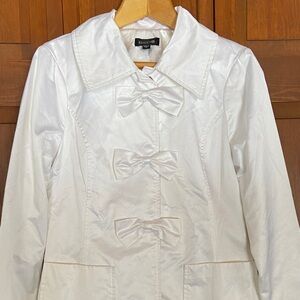 bebe White Satin Pea Coat with Bow Details